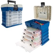 Tool Storage Box - Durable Hardware Organizer with 4 Drawers and 19 Compartments for Camp Supplies and Fishing Tackle by Wakeman Outdoors Dark Blue