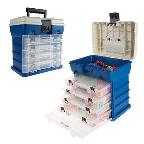 Tool Storage Box - Durable Hardware Organizer with 4 Drawers and 19 Compartments for Camp Supplies and Fishing Tackle by Wakeman Outdoors (Dark Blue) by Wakeman - Used condition - US$27.44