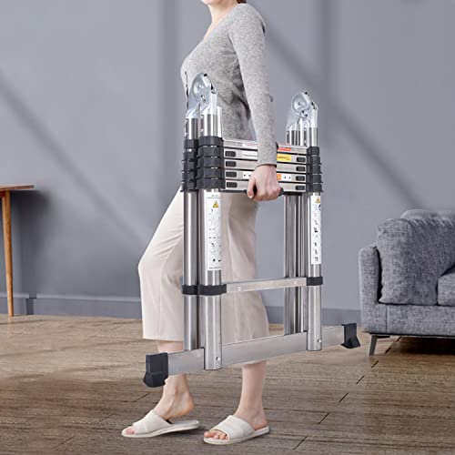 12.5FT Newest Stainless Steel Telescoping Ladder 6.2+6.2FT A-Frame Folding Ladder with Stabilizer Bar 2-IN-1 Heavy Duty Extension Ladder Adjustable Height Non-slip Easy to Carry for Home RV Outdoor 9 12.5FT Newest Stainless Steel Telescoping Ladder 6.2+6.2FT A-Frame Folding Ladder with Stabilizer Bar 2-IN-1 Heavy Duty Extension Ladder Adjustable Height Non-slip Easy to Carry for Home RV Outdoor - Image 9