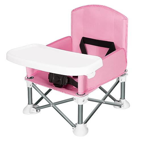 Agudan Baby Travel Booster Seat - Toddler Foldable Camping Chair | Compact Portable Baby Seat With Removable Dining Tray For Boys Girls (Pink) #TOP20
