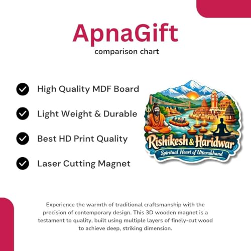 Image of Apna Gift Wooden Fridge Magnet Sticker for Refrigerator Door| Multipurpose Office Magnet for Home Kitchen Decor| Souvenir Gift Travel Memory Fridge Decoration| 4 x 3 Inch Magnet (Rishikesh & Haridwar)