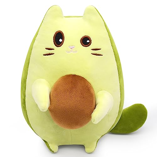 Leokawin Cat Stuffed Animal Avocado Pillow,Cute Avocado Cat Plush Toys,Funny and Soft Green Kitten Plushie Stuffed Toy Gifts for Kids Boys Girls