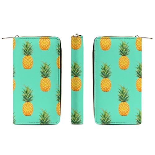 Girl's Long PU Wallet, Travel Purse Fashion Design, Huge Storage Capacity Purse, Cute Decor Zipper Wallet Tropical Pineapples3