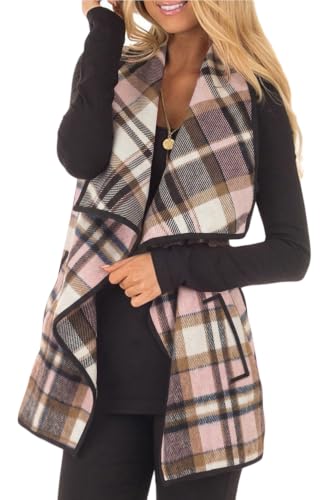 Image of YACUN Women Plaid Vest Lapel Open Front Sleeveless Cardigan