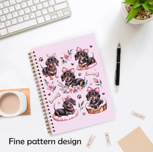 XUNLURY Coquette Pink Bow Dachshund Notebook, Weiner Dog Gifts for Women Journal, Dachshund Lovers Gifts Journal, Pink Flower Sausage Dog Hardcover Spiral Notebooks, 5.5x8.3 Inch — view 3