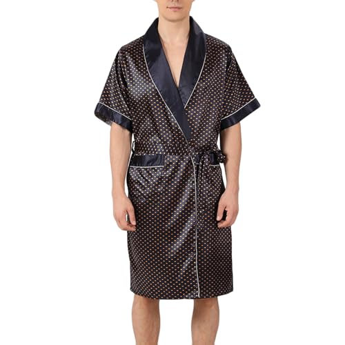 Cambkatl Men's Striped Satin Robe Short Sleeve Summer Lightweight Silky Kimono Bathrobe Pajamas Sleepwear with Belt