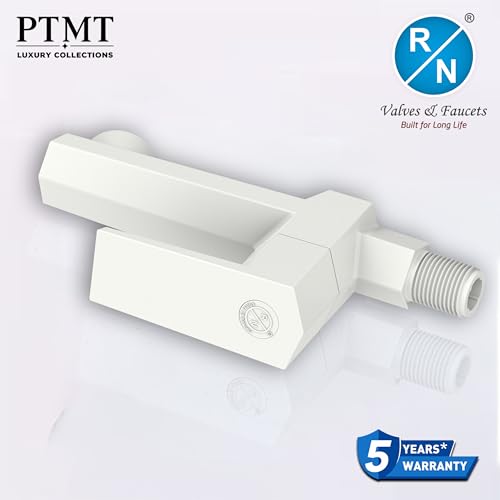Image of RN PTMT Long Body Bib Cock for Bathroom | 15mm Long Body Foam Flow Water Tap with Flange | Luxury G20 Collection Faucet | High-Grade Engineering Polymer Tap (White, Pack of 4)