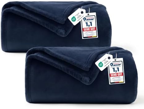 WAVVE Kuscheldecke 150x200cm 2er Set 150x200cm, Flauschig Decke-Marine Blau | 260g/m² Blanket, Tagesdecke, Weich Sofadecke, Flanell Fleecedecke, Überwurf für Sofa und Bett, Couchde