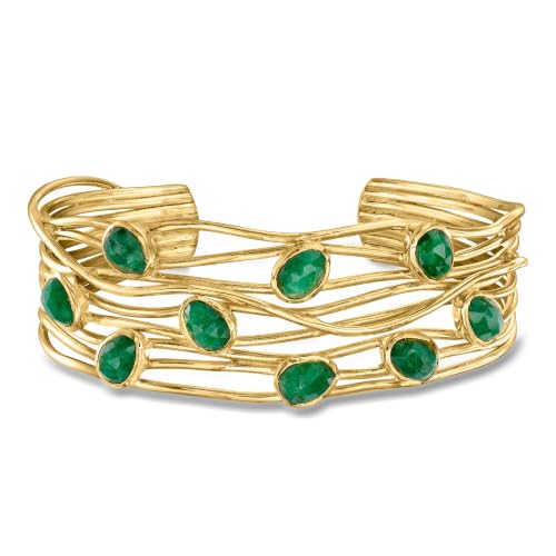 Image of Ross-Simons 6.25 ct. t.w. Emerald Highway Cuff Bracelet in 18kt Gold Over Sterling