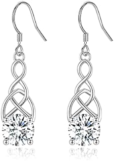 Sterling Silver Dangle Drop Earrings Celtic Knot Dangle Earring for Women with Cubic Zirconia Non-Sensitive Ears Drop Jewellery Birthday Gifts for Women