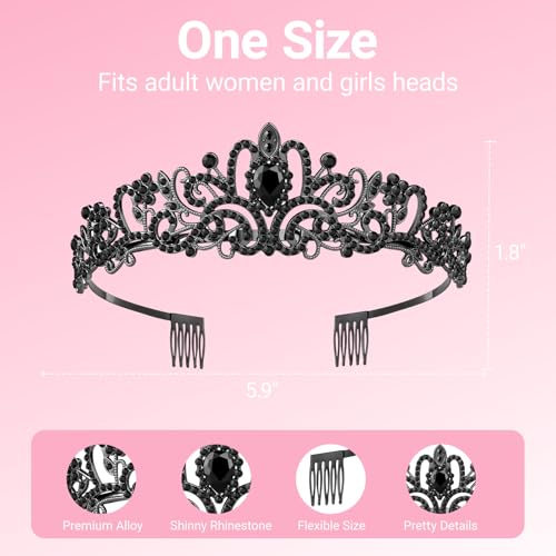 Women Headband Crown Tiara, Hair Accessories for Birthday Party (C-Black-1)