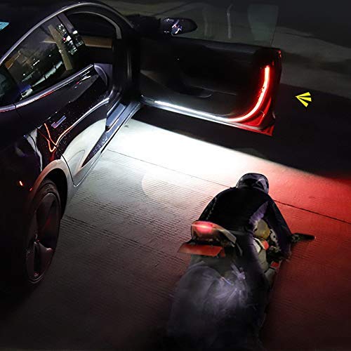 Image of QAWACHH Car Door Warning LED Strip Light 144 LED Interior Door Safety Matrix Moving Light for Car (Set of 2) (Red & White)