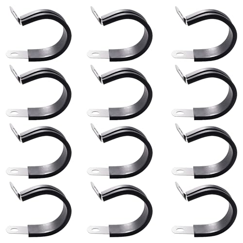 YYIGVMO 12 Pièces 25mm Caoutchouc Doublé P Clips, Colliers de Serrage en 304 Acier Inoxydable de Caoutchouc, P Clips Tuyau Pinces, pour Tuyau, Câble