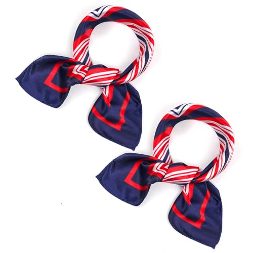 JTYKUYR Satin Sailor Scarf Flight Attendant Scarf Women Silk Square Neck Scarves Striped Head Hair Wraps for Daily Holiday (2 Navy Blue (Square))