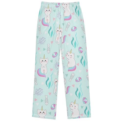 Boy's Pants Cute Caticorn Marine Blue Jogger Pants Elastic Waist Long Bottoms Trousers with Pockets 6-14 Years