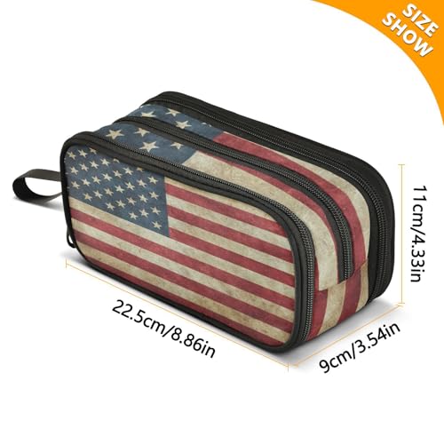 Image of Wfrish American Flag Pencil Case Pencil Pouch Big Capacity 3 Compartments Back to School Supplies for Teen Girl Boy Pouch Pen Bag Large Storage Organizer with Zipper Handle for Men Women