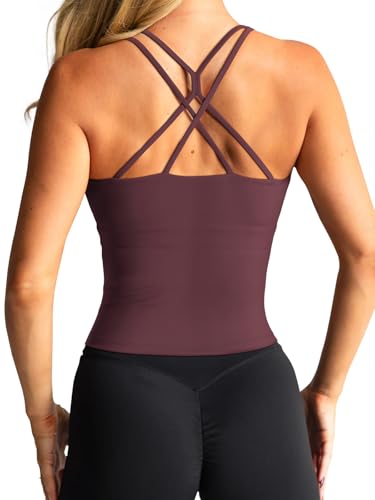 LASLULU Womens Sports Bra Strappy High Neck Longline Yoga Running Gym Tops Clothes Padded Workout Tank Tops with Built in Bra2
