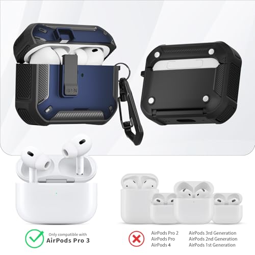 Image of for AirPods Pro 3 Case with Magnetic Lock and Phone Stand, Compatible with Magsafe Charging,with Carabiner&Cleaner kit for Apple iPod Pro 3rd Generation Cover(2025) Men Women (Deep Blue)