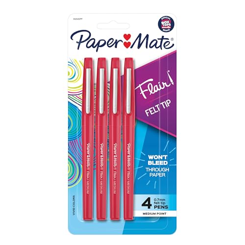 Image of Paper Mate 8424452PP Flair Porous Felt Tip Pens, Medium Point, Red, 4-Pack