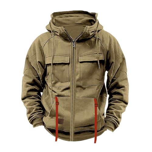 Ymosrh Men's Sweatshirt Hoodie Athletic Workout Gym Hoodie Long Sleeve Zip Up Work Cargo Sweatshirts with Pockets, S-3XL