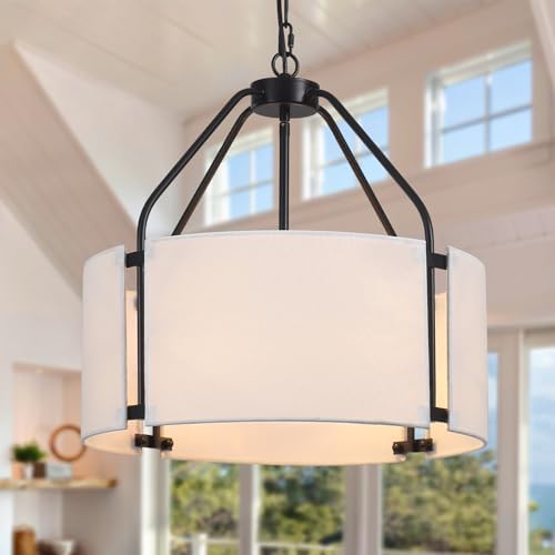 Drum Chandeliers, 18'' Modern Farmhouse Pendant Light Fixture wit...