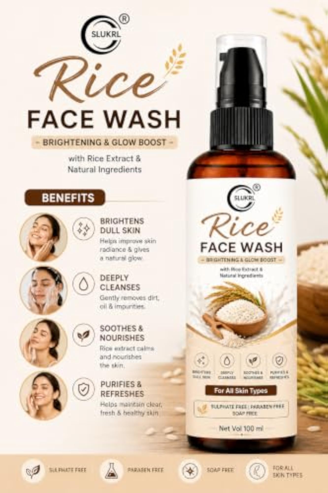 Rice Face Wash & Vitamin C Serum Set for Face Glow