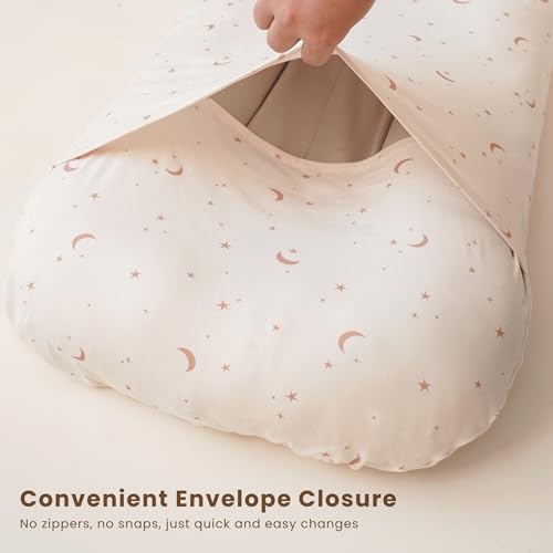 Image of Konssy 2 Pack Baby Lounger Cover, Stretchy Soft Infant Lounger Cover | For Baby Boys and Girls, Cover Set Only. Soft Breathable Fabric, Envelope Closure, Machine Washable, Coffee Check and Moon