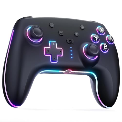 RivalPlay Mando para Switch, Mandos Inalámbrico para Nintendo Switch con Luz RGB, Función Macro, Vibración Ajustable, Turbo de 3 Velocidades, Negro
