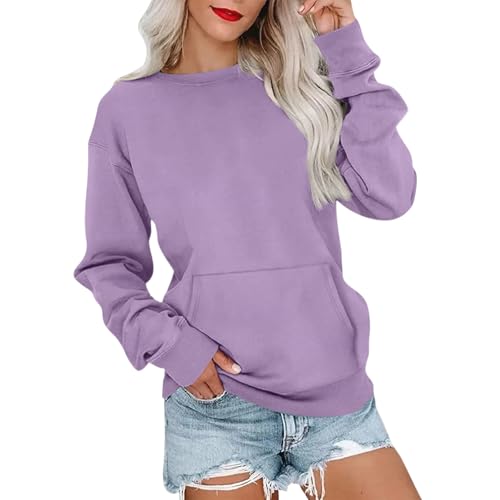 Women's Sweatshirts No Hood Oversized Crewneck Sweatshirts with Pocket Long Sleeve Shirts Hoodies Pullover Loose Fitting Tops Yellow Hoodie Crewneck Sweatshirt Women Brown Crew Neck Sweatshirts Women