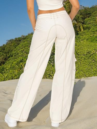 Cali1850 Women’s Y2K Cargo Pants – Mid Rise Loose Wide Leg Baggy Casual Streetwear Trousers4