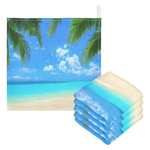 Nander 3Pack Baby Muslin Washcloths,Beautiful Beach Scenery Soft Face Cloths for Newborn, Absorbent Bath Wash Cloths, Wipes, Burp Rag,Toddlers Essentials Stuff, Baby Registry as Shower
