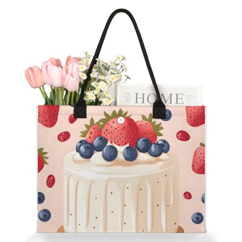 Strawberry Cake Tote Bag for Women Large Beach Bag Reusable Tote Bags for Work Travel Beach Shopping3
