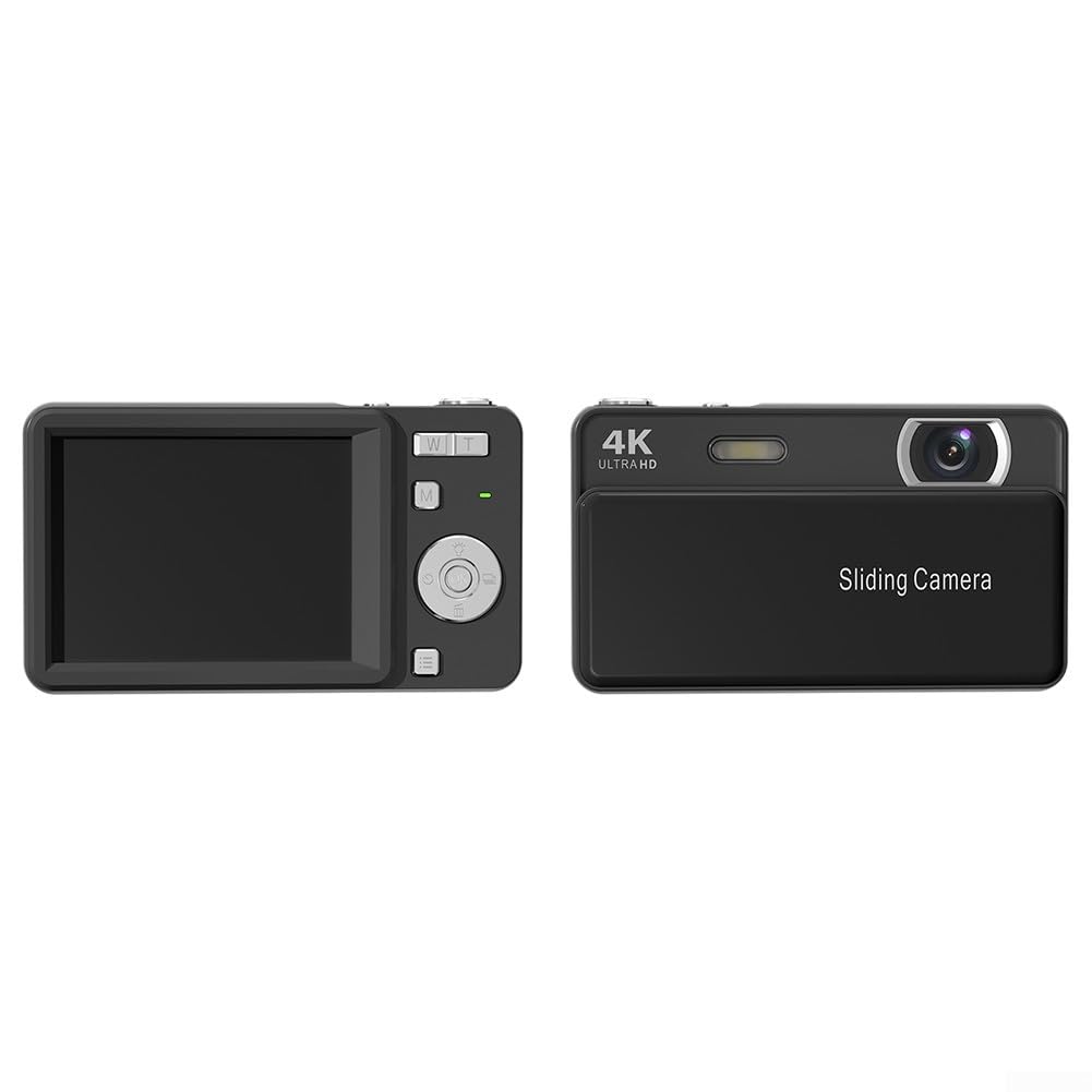 Schiebe-Digitalkamera, 64 MP, 16-facher Zoom, 4K-Video, kompaktes Slider-Design, mit Autofokus, für Studenten, Fotografie-Enthusiasten, Reisen (schwarz)