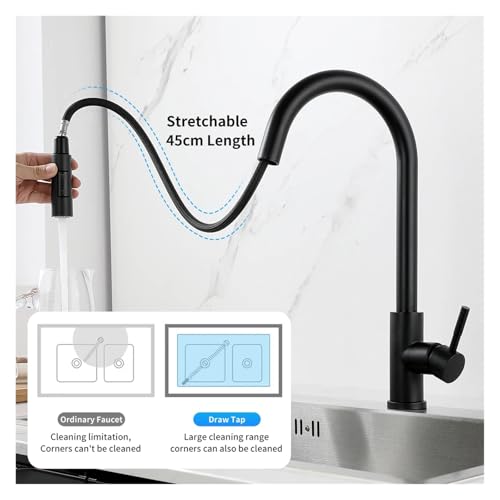 Grifo táctil de cocina KH-1015 negro con sensor monomando giratorio G3/8 3