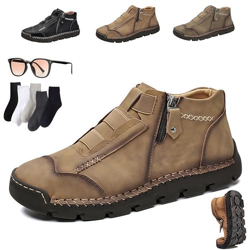 Matufit Shoes for Men – Genuine Leather Orthopedic Loafers, Waterproof Non-Slip Walking Shoes, Comfortable Slip-On Fashion Sneakers for Casual & Office Wear (Brown, US Footwear Size System, Adult, Men, Numeric, Wide, 10)