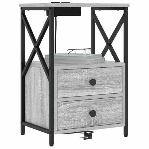 Table de chevet connectée pour éliminer les câbles, meuble de rangement gris sonoma compact - 4
