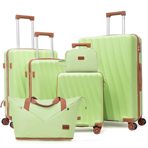 Image of Luggage Sets 6 Piece Suitcases with Wheels,ABS Hard Case Suitcases with Spinner Wheels,Durable Travel Luggage(LightGreen, 6 Piece Set(16 inch /20 inch /24 inch /28 inch)