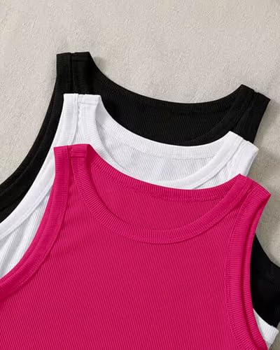Image of (Pack of 3) Stylish Sleeveless Round Neck Ribbed Tank Tops for Women and Western Crop Top