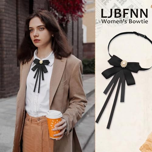 Image of LJBFNN Womens Bow Tie, Clip on Bow Ties Pre Tied Bowtie for Women Girls Ribbon Rhinestone Bow Tie for Shirt Uniform Wedding