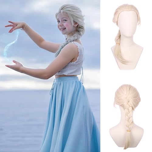 Edivd Kids Blonde Wig Girls Long Platinum Blonde Braided Ponytail Wig for Cosplay Heat Resistant Synthetic Wig with Wig Cap
