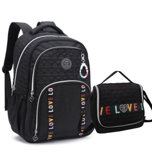 Kit Mochila e Lancheira Love Matelassê Kika KK24M07- KK24L34 (Preto/Preto)