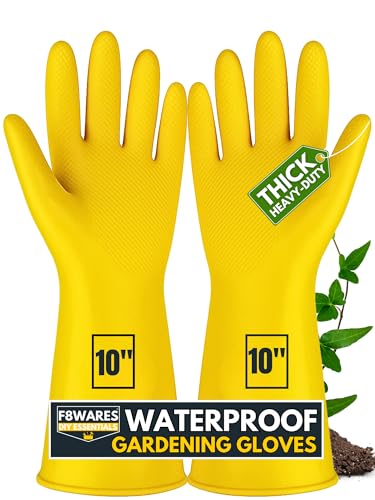 F8WARES Thick and Heavy Duty Latex Rubber Gardening Gloves/Long G...
