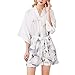 Produktbild Fansu Damen Kimono Morgenmantel Bademante, Bademantel Aus Satin-Seide Schräg Mit V-Ausschnitt Kurze Brautjungfern Braut Hochzeit Aprty (XXL,Weiß)