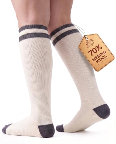 Image of 70% Merino Wool Compression Socks For Women Men, 15-20 mmHg