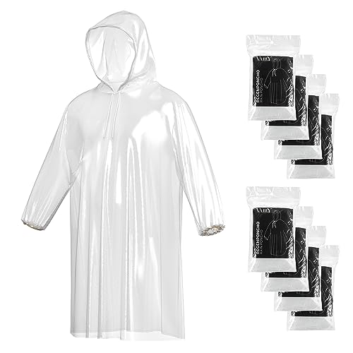 Vaily Einweg-Regenponchos Regenschutz - Transparentes Regencape mit Kapuze, ideal für Festival, Karneval, Camping und Fahrradfahren - Einheitspassform - 8er Pack