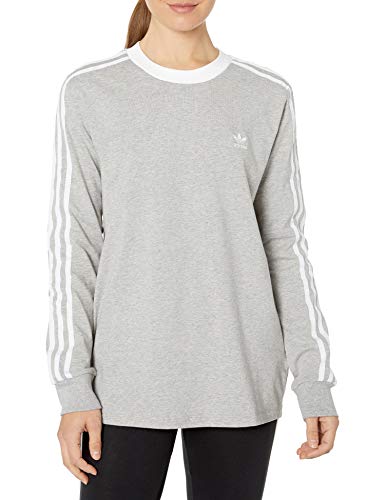 adidas Originals Women's 3 Stripes Long Sleeve T-Shirt, Medium Grey Heather/White, S
