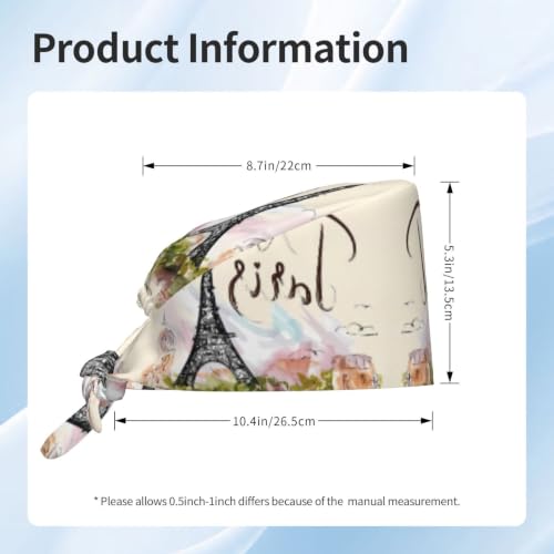 Image of Cute Pug Dog Print Working Cap Scrub Cap with Sweatband,Adjustable Fashion Bandage Tie Back Hat Headwear for Women Men