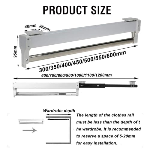 Tringle à vêtements rétractable réglable 30-60 cm extra durable 54 cm pouvant supporter 25 kg - 3