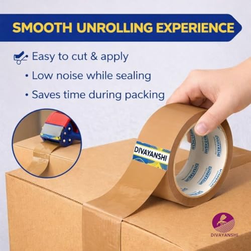 Image of DIVAYANSHI Brown BOPP Packaging Tape | 48mm x 50 Meter | Pack of 6 | Heavy-Duty Carton Sealing & Packing Tape