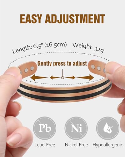 Image of Jecanori Copper Magnetic Bracelets for Women, 99.99% Pure Copper Double Love Lines Bracelet，Black Copper Gifts for Him Her